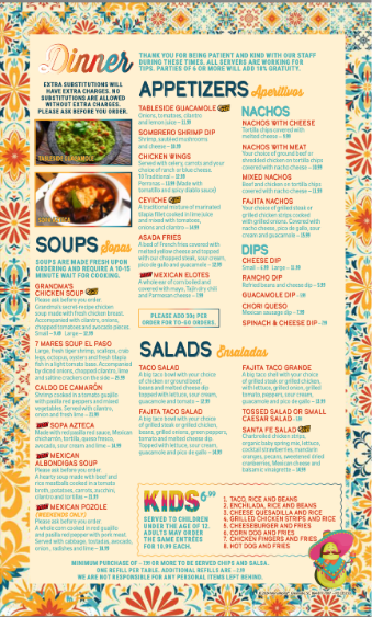 El Paso Dinner Menu