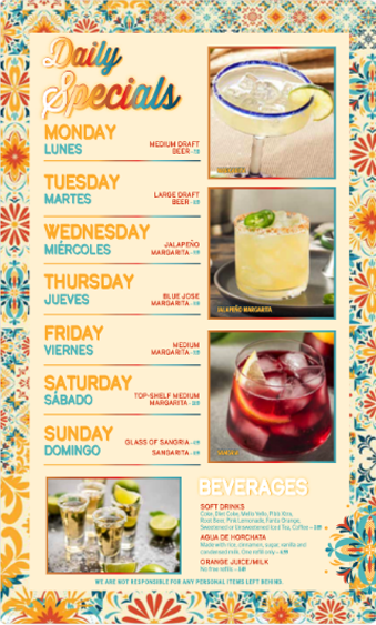 El Paso Drink Menu
